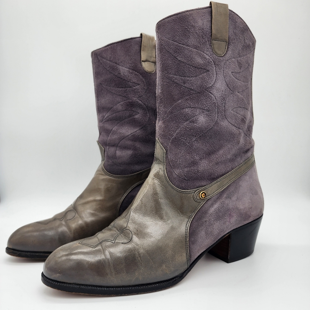 Pierre Cardin 80's Vintage Western Style Leather Boots Two Tone Size 9 - Picture 10 of 16